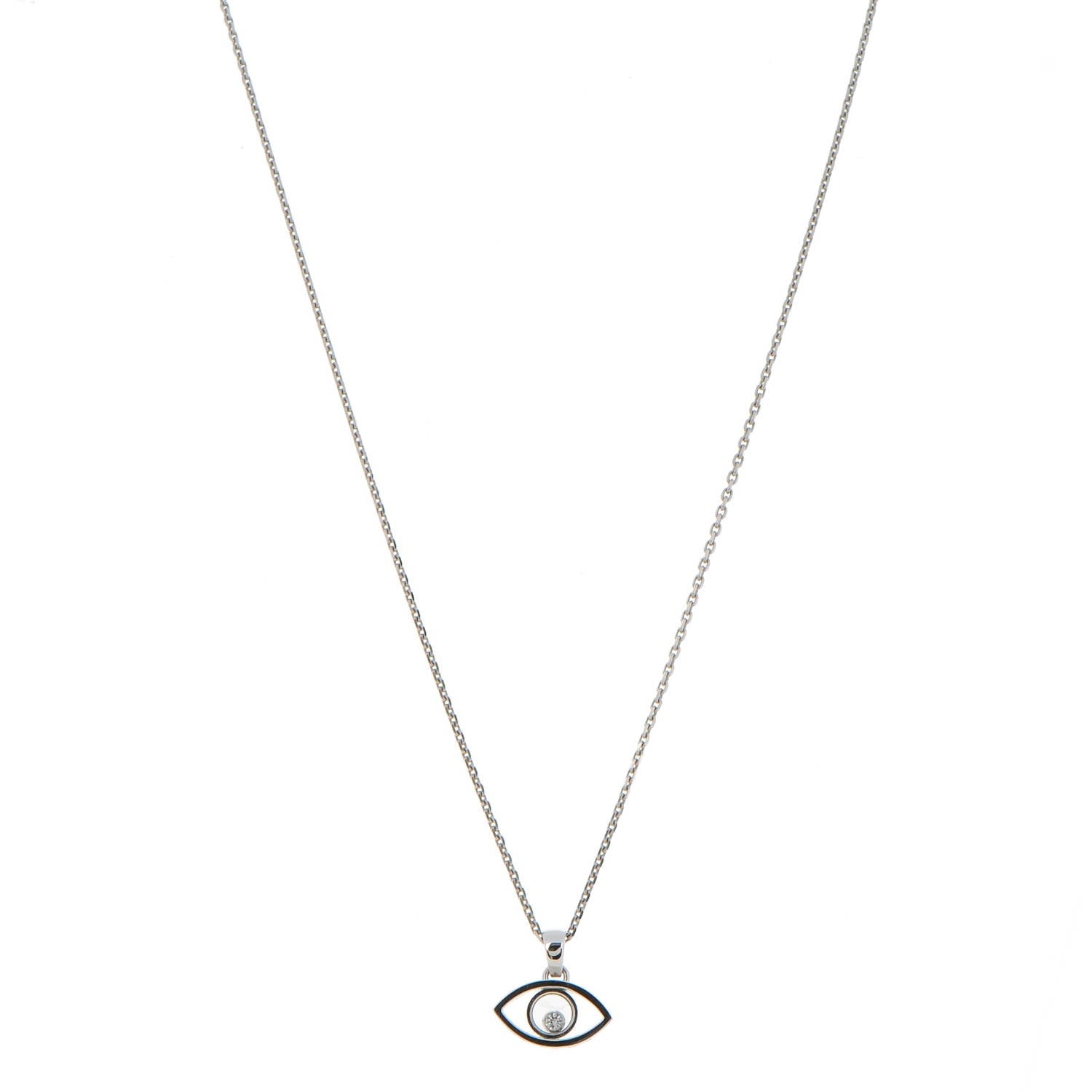 Chopard 18K White Gold Diamond Good Luck Charms Evil Eye Pendant Necklace 1 of 7