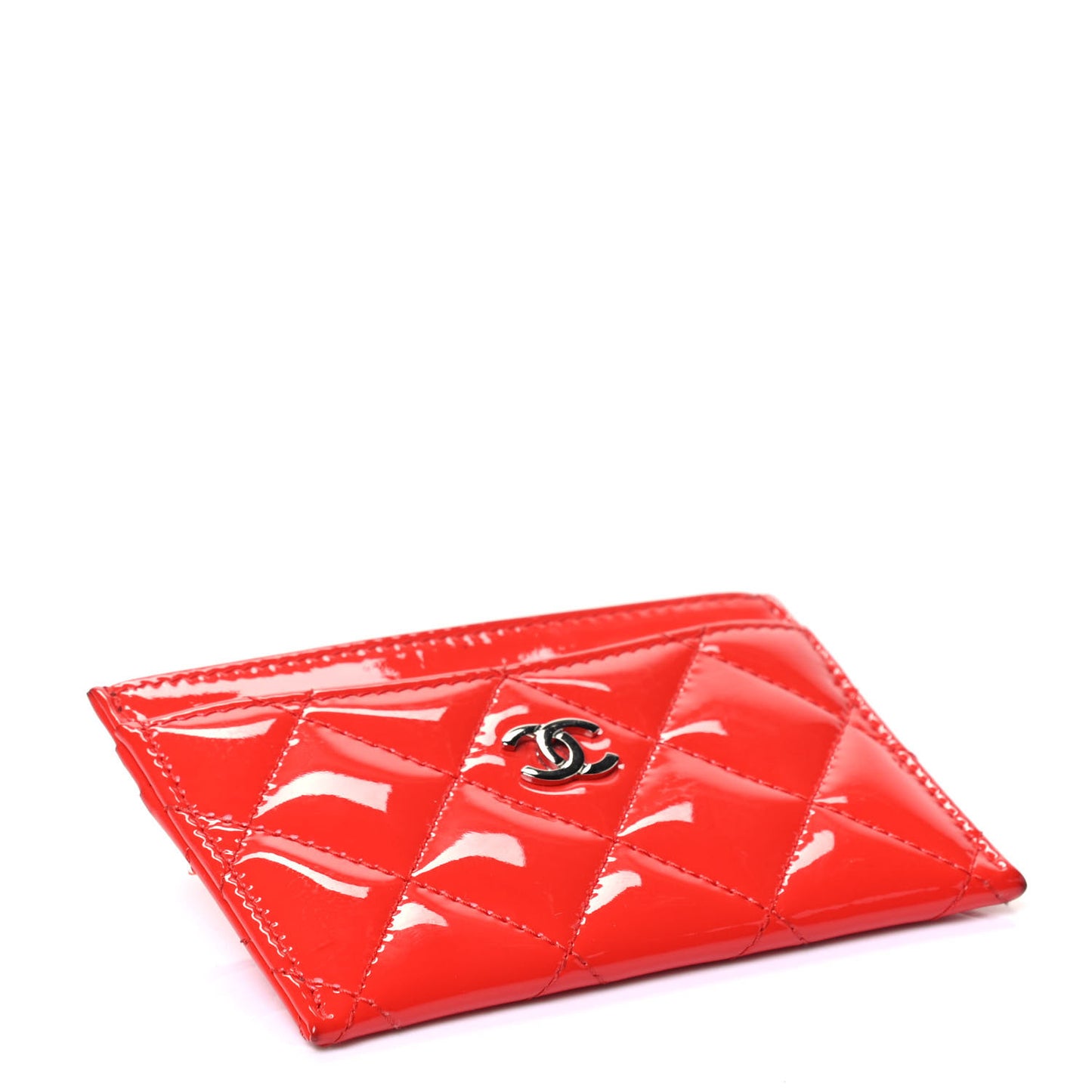 Patent Quilted Card Holder Red