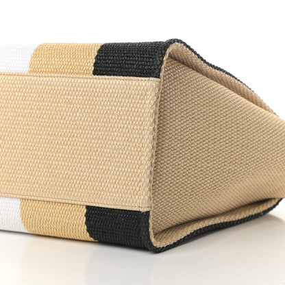 Chanel Straw Raffia Calfskin Striped Medium Deauville Tote Black Beige Ivory 10 of 12