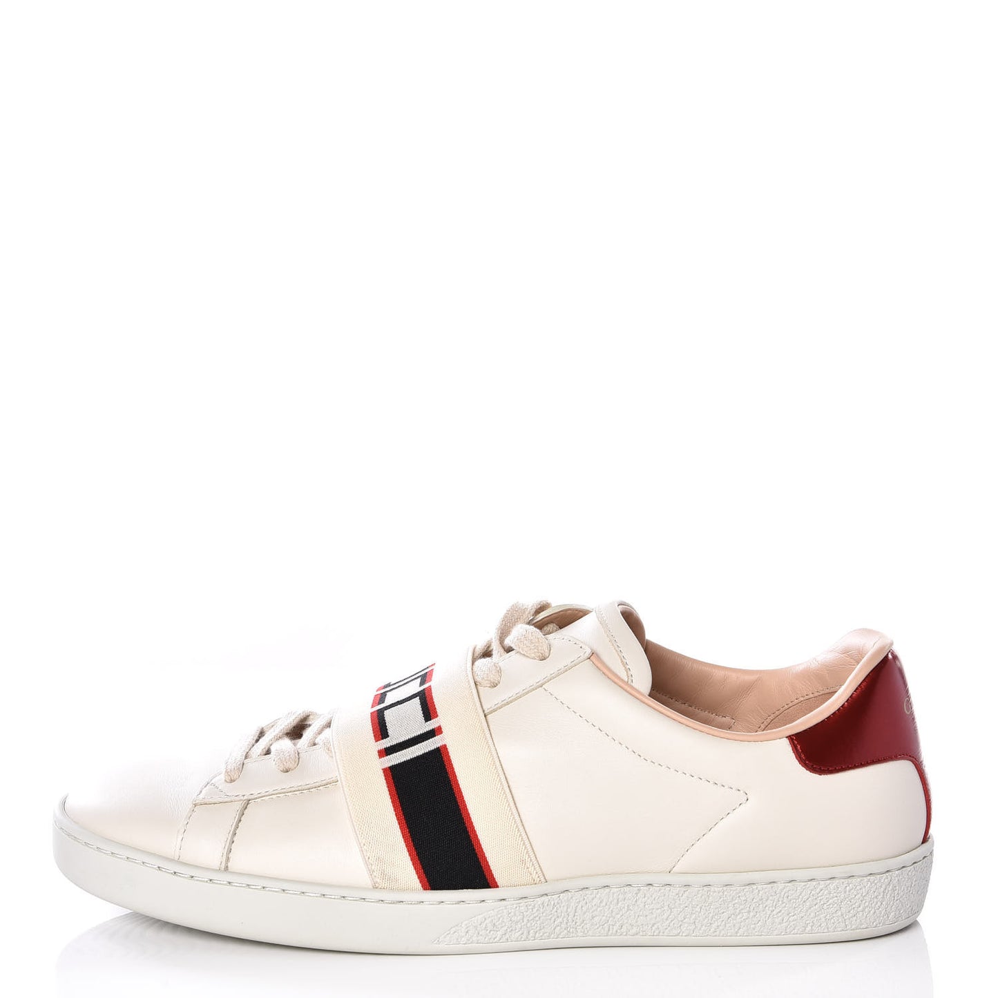Calfskin Stripe Womens New Ace Sneakers 40 New Mystic White Ecru Red Flame