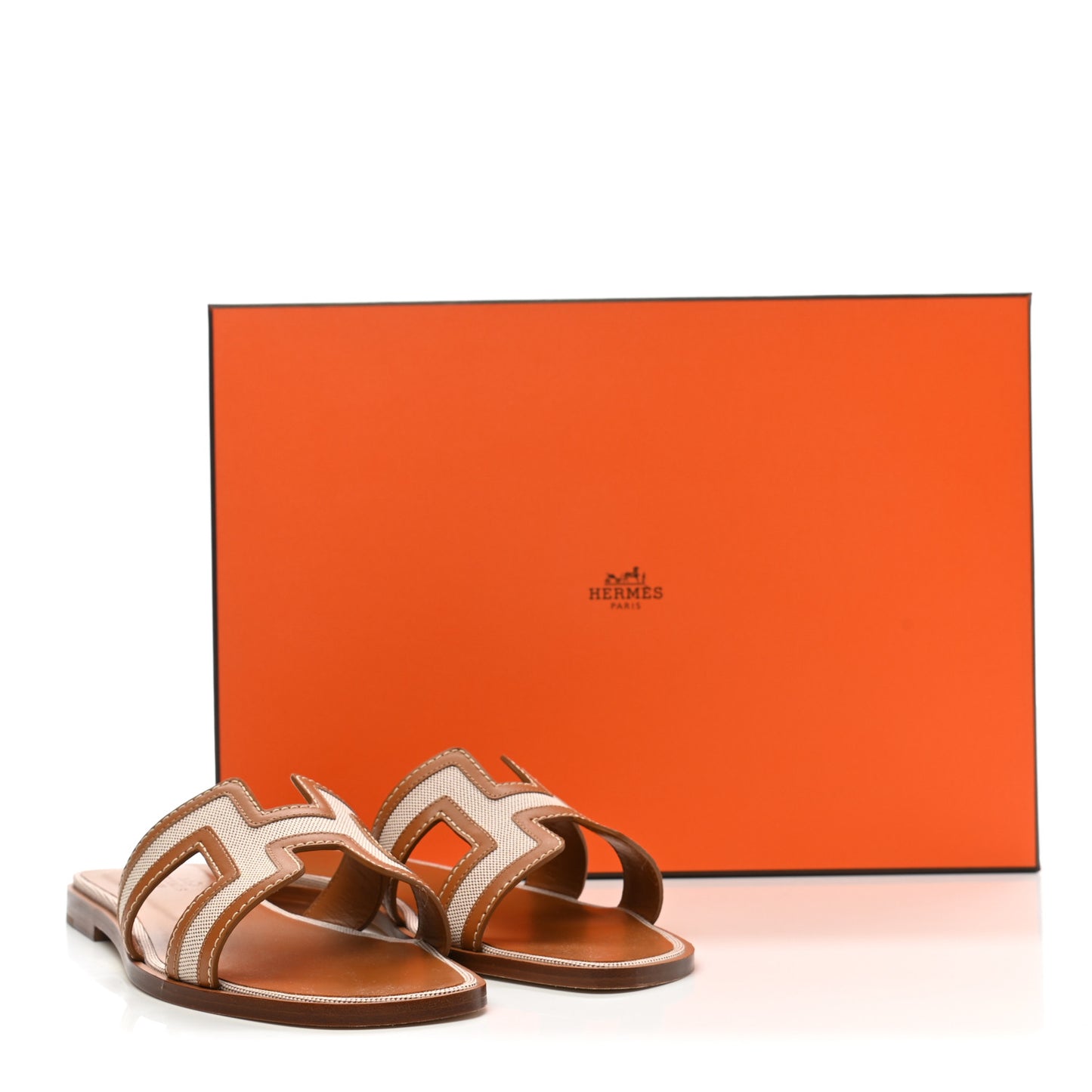 Calfskin Canvas Oran Sandals 37 Noisette Beige Dore