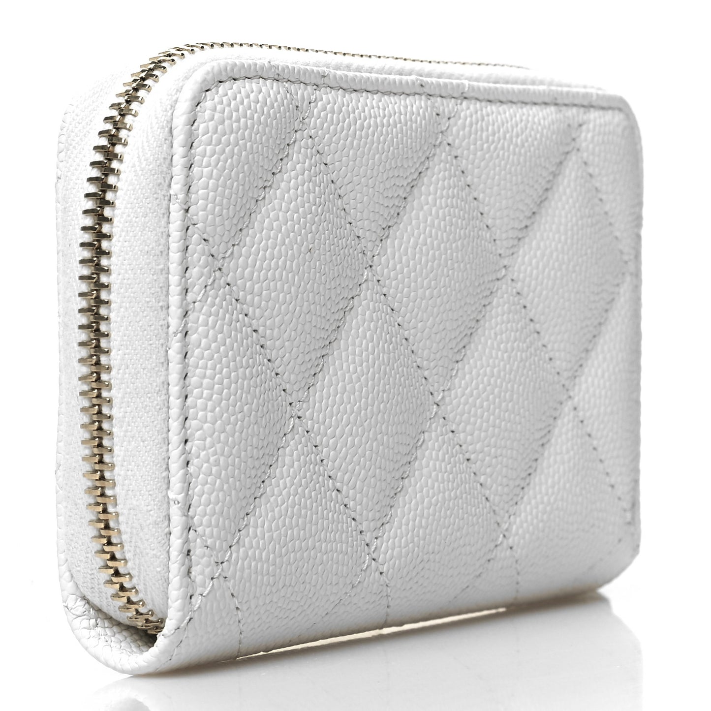 Caviar Quilted Striated CC Zip Coin Purse White