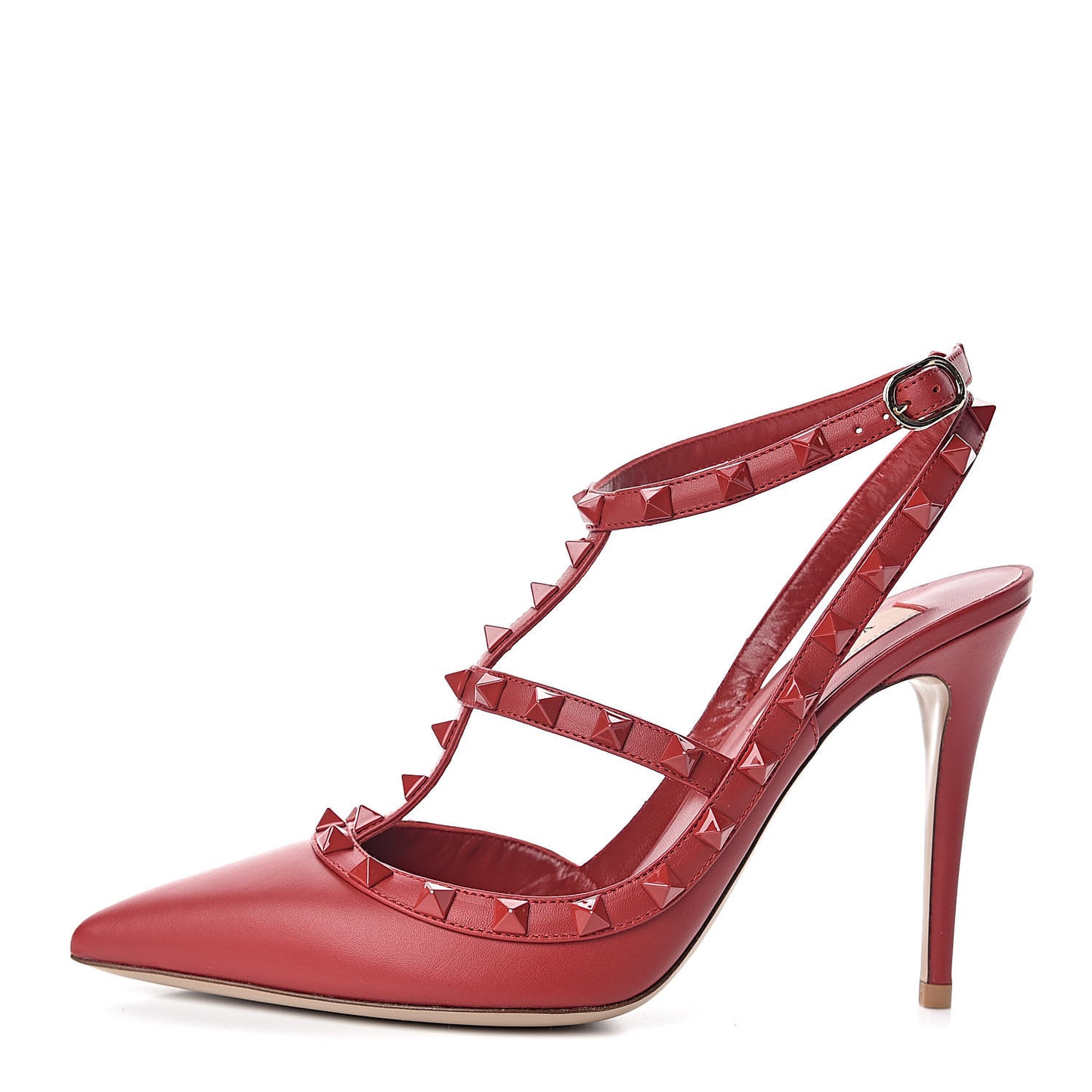 Calfskin Lacquered Monochrome Rockstud Ankle Strap 100mm Pumps 39 Rosso Valentino