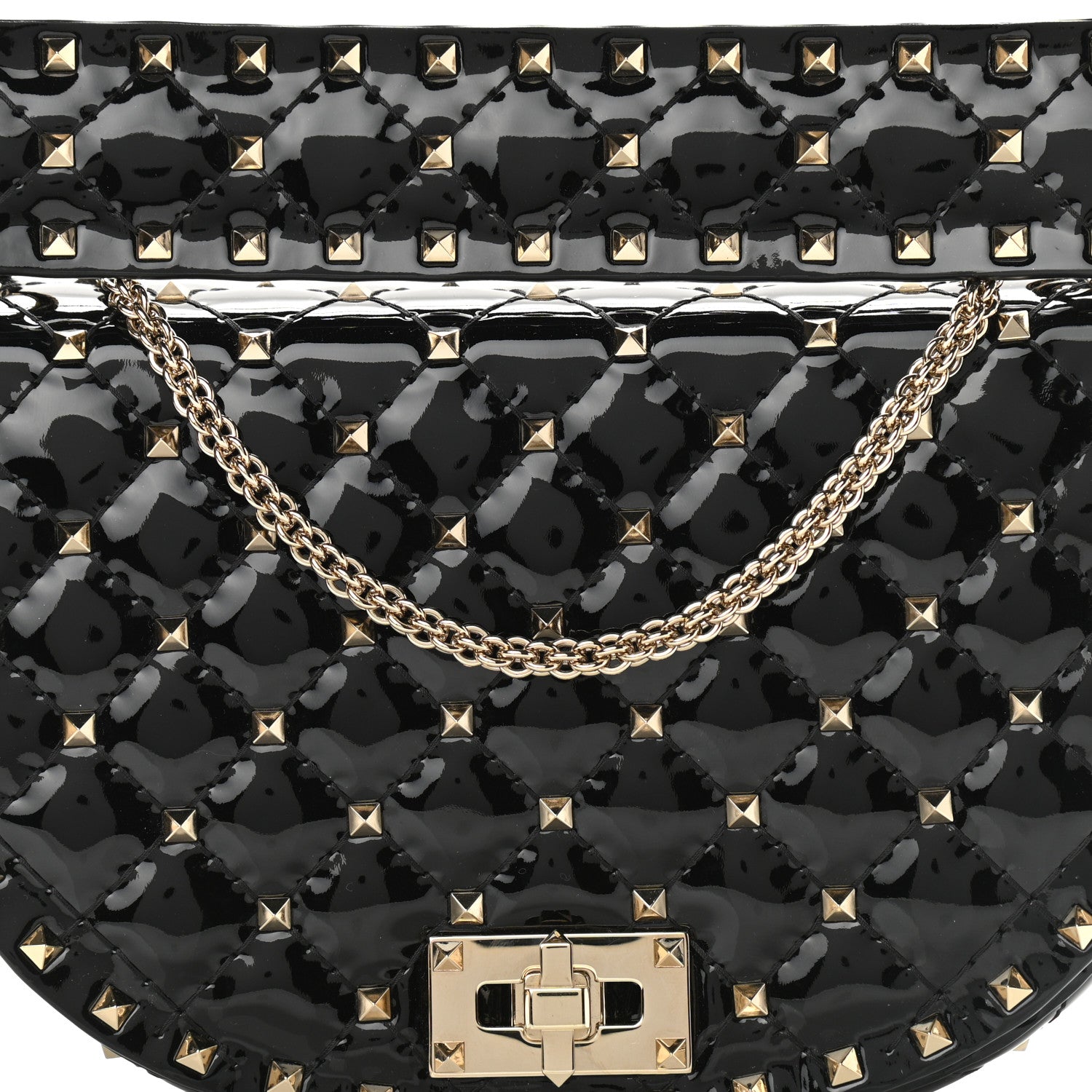 Valentino Garavani Patent Medium Rockstud Spike Halfmoon Saddle Bag Black 7 of 10