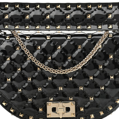 Valentino Garavani Patent Medium Rockstud Spike Halfmoon Saddle Bag Black 7 of 10