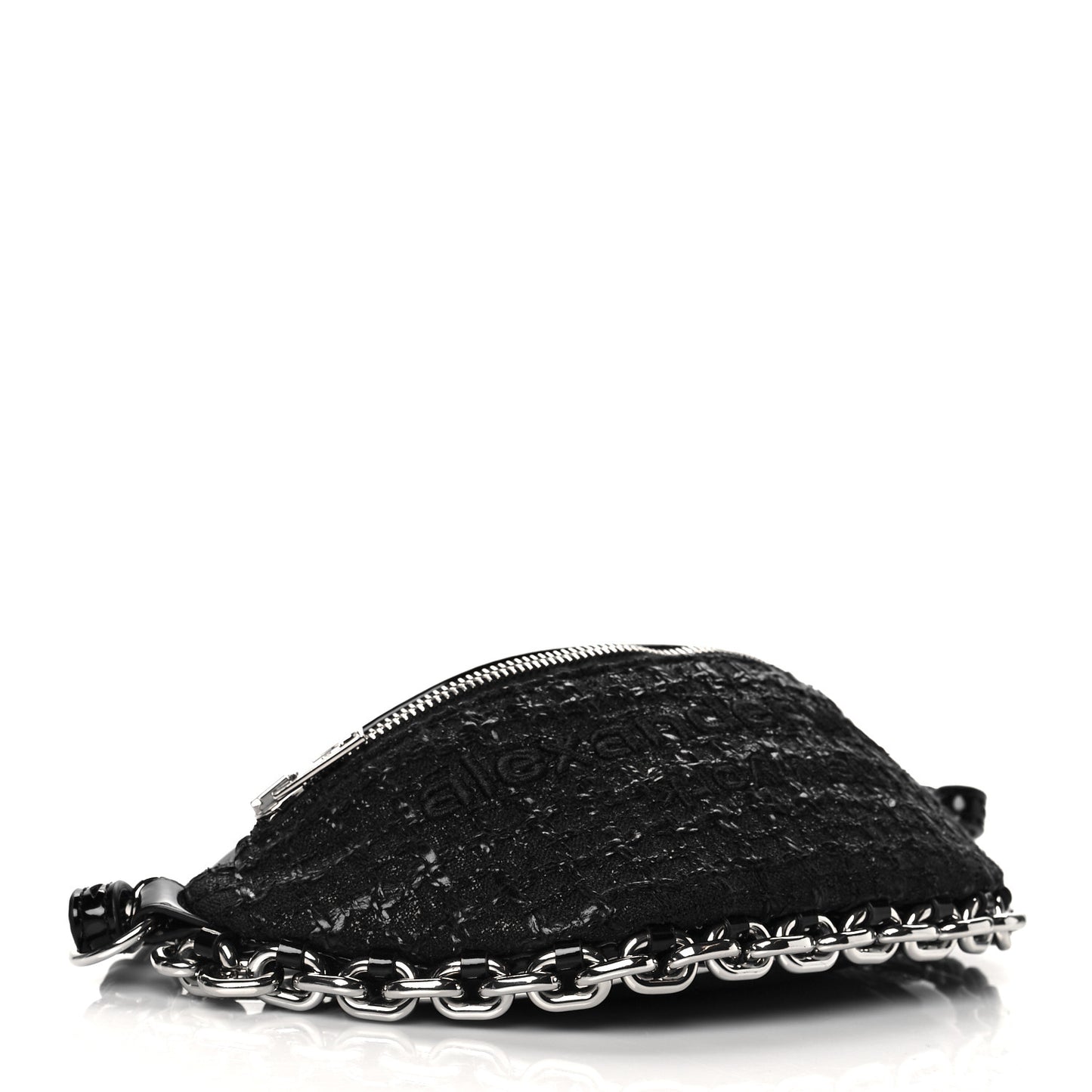 Patent Tweed Chain Embellished Attica Belt Bag Black