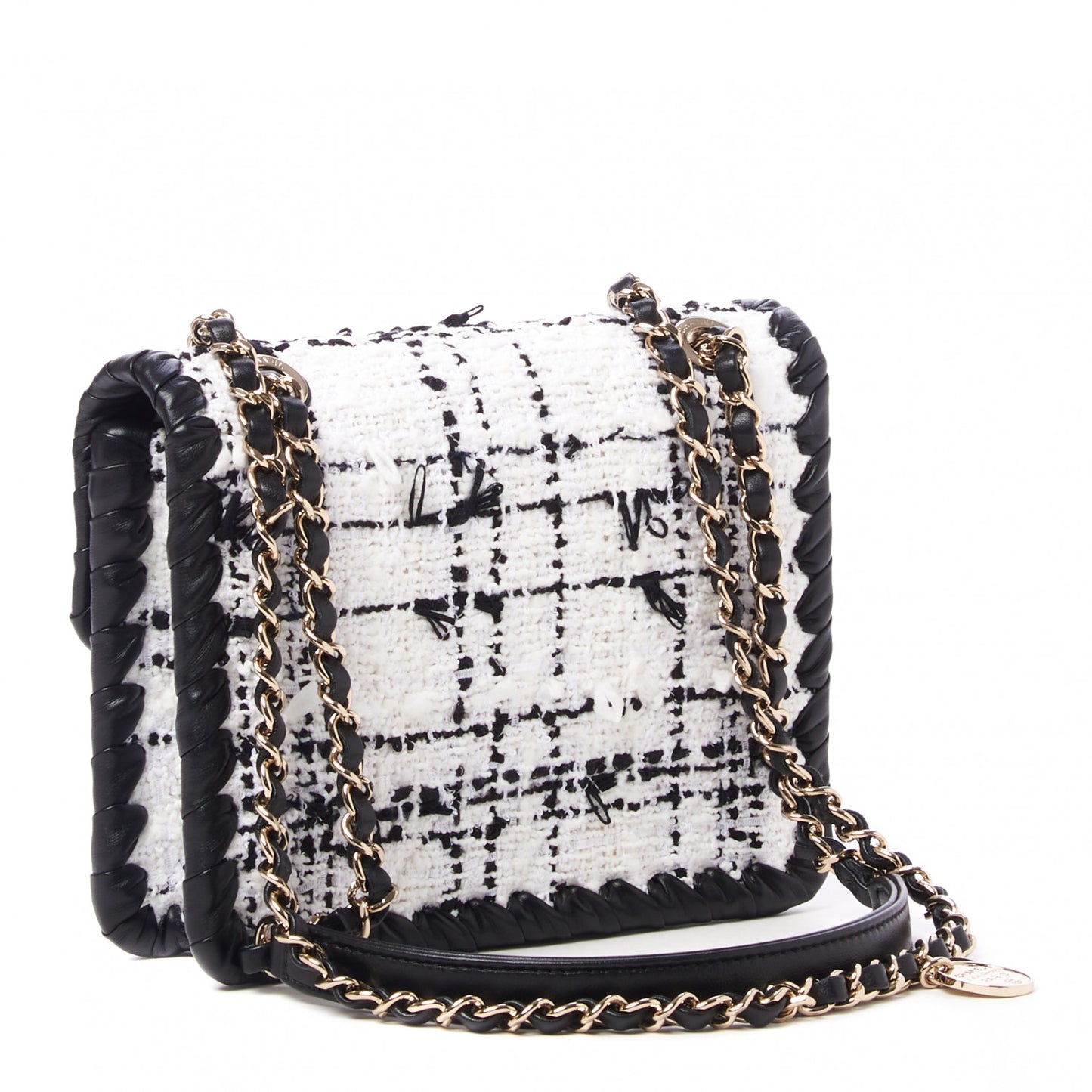 Tweed Braided Calfskin Mini My Own Frame Flap Grey Black