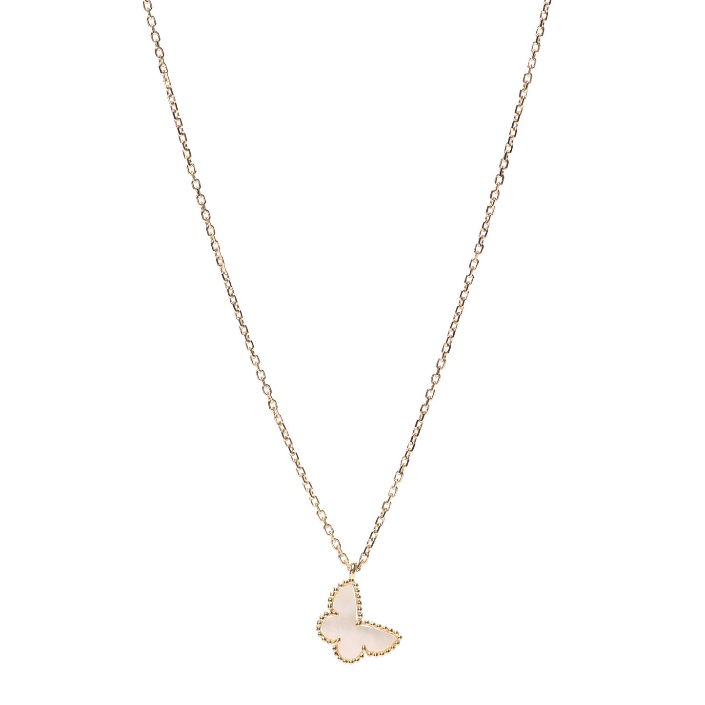 18K Yellow Gold Mother of Pearl Sweet Alhambra Butterfly Pendant Necklace