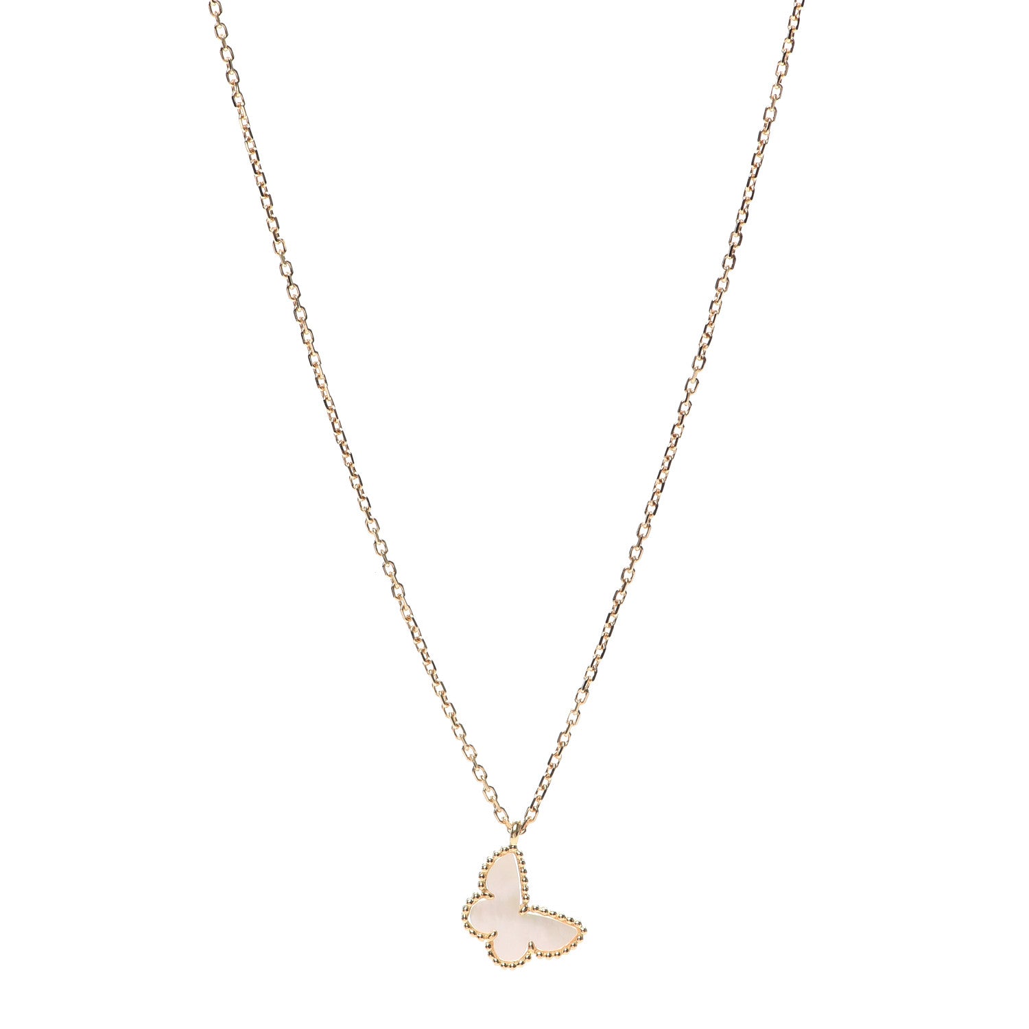 Van Cleef & Arpels 18K Yellow Gold Mother of Pearl Sweet Alhambra Butterfly Pendant Necklace 1 of 6