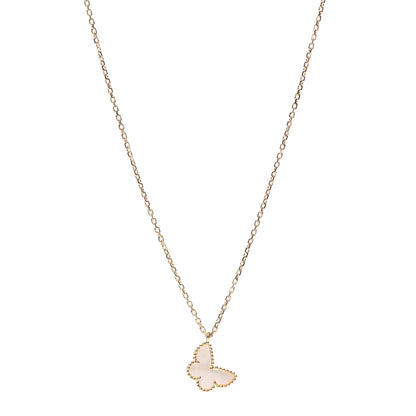 Van Cleef & Arpels 18K Yellow Gold Mother of Pearl Sweet Alhambra Butterfly Pendant Necklace 1 of 6