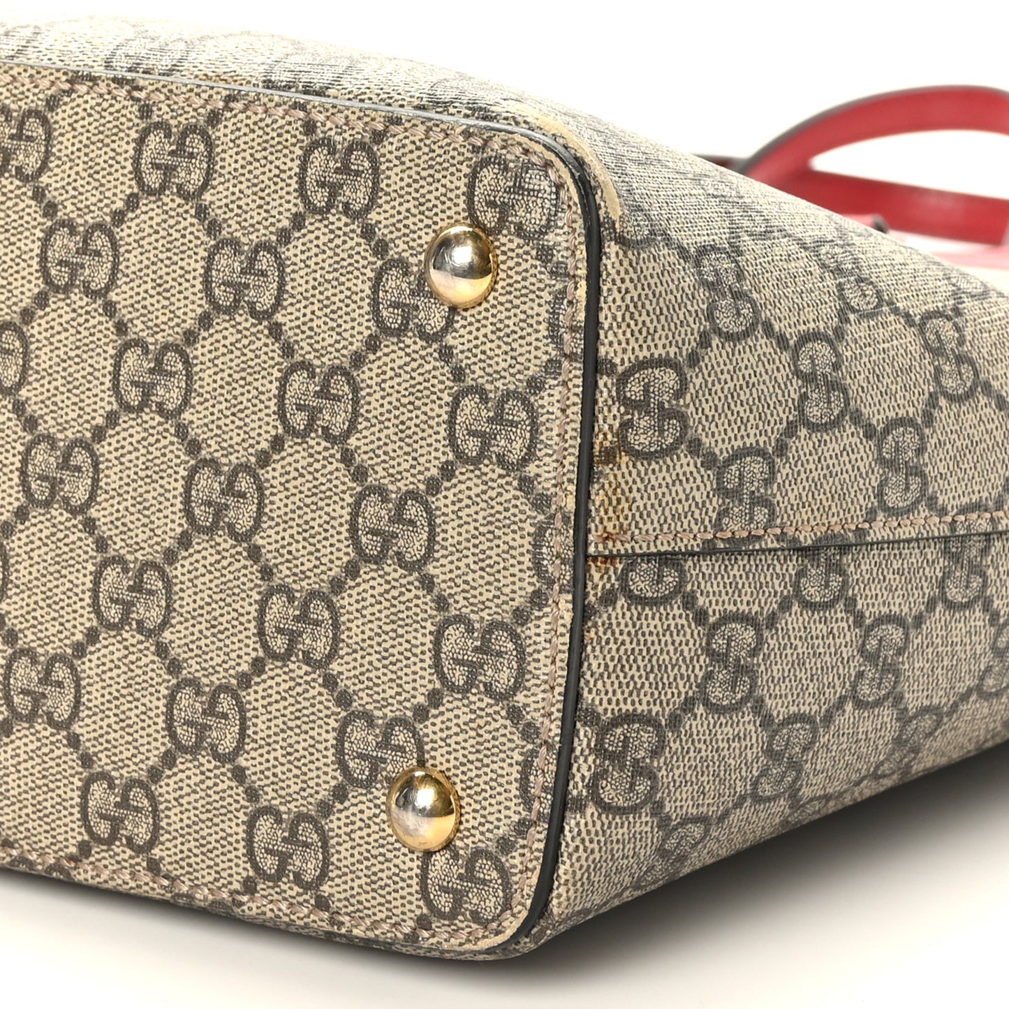 GG Supreme Monogram Medium Zippered Bucket Tote Beige Hibiscus Red New Rosette
