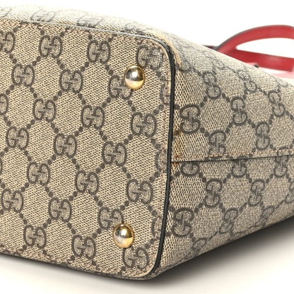 Gucci GG Supreme Monogram Medium Zippered Bucket Tote Beige Hibiscus Red New Rosette 9 of 12
