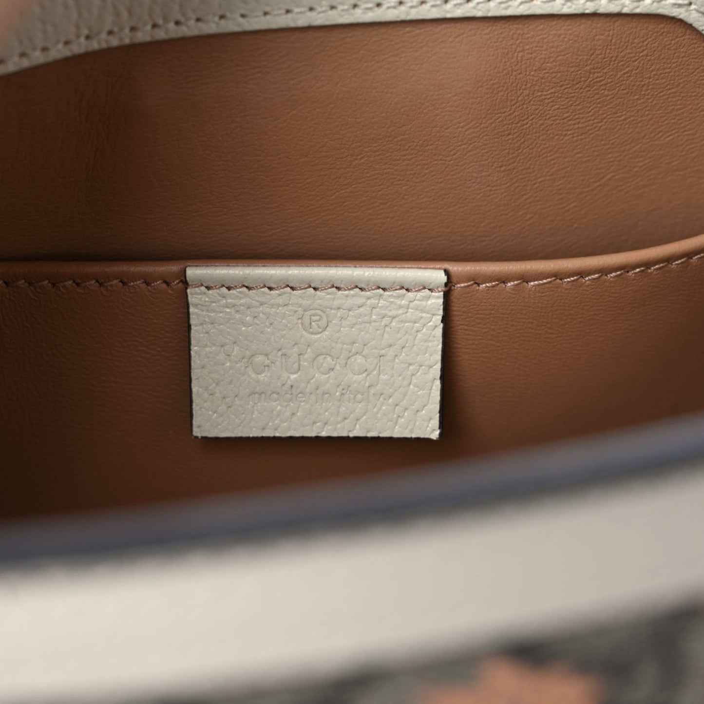 GG Supreme Monogram Berry Textured Dollar Calfskin Small Padlock Tote Beige Ebony Light Copper Mystic White