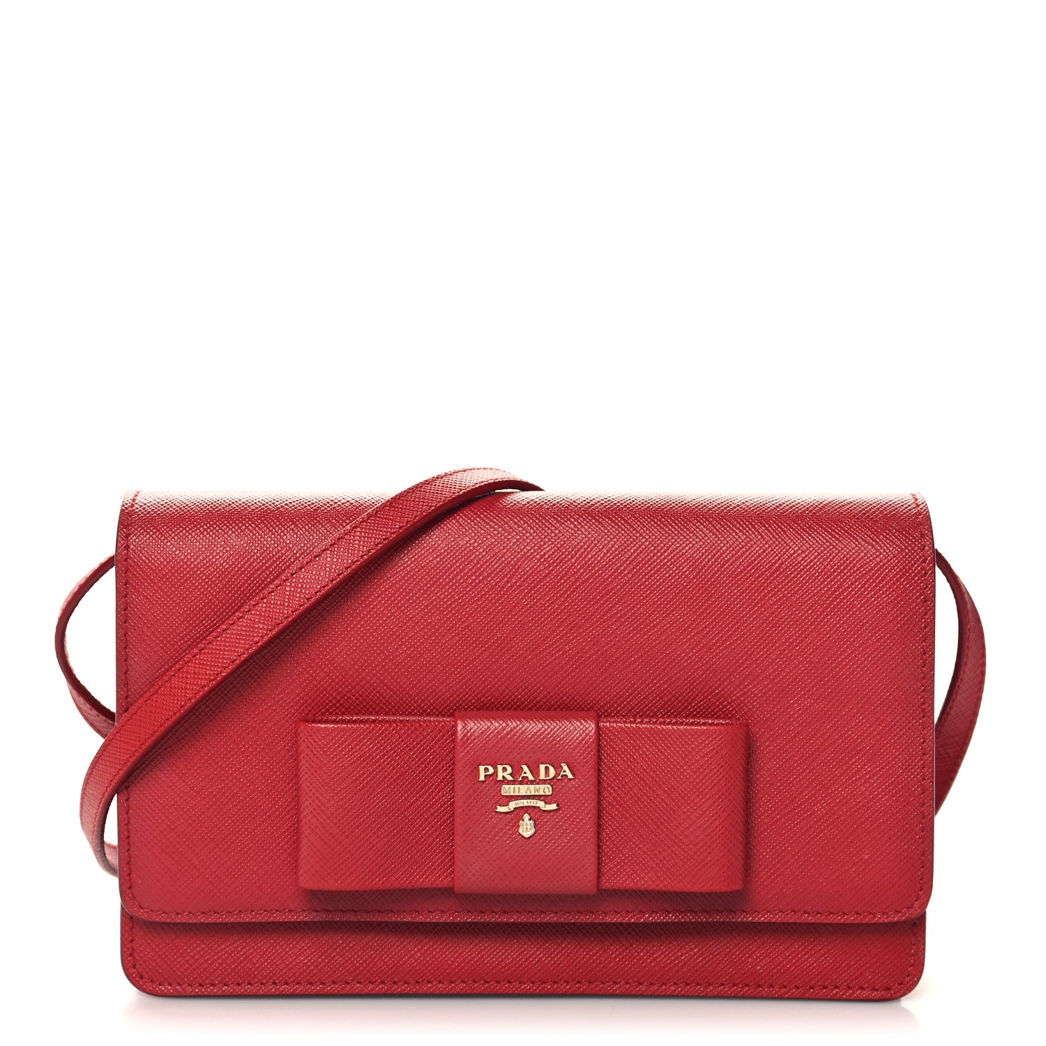 Prada Saffiano Fiocco Bow Flap Wallet Fuoco 1 of 13