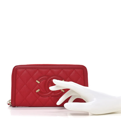 Chanel Caviar Quilted Filigree Zip Around Wallet Red 2 of 7