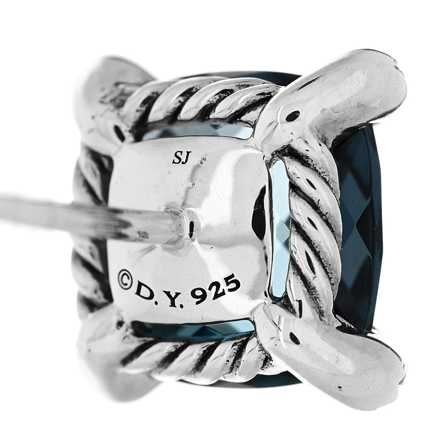 David Yurman Sterling Silver Diamond Hampton Blue Topaz 9mm Chatelaine Earrings 4 of 4
