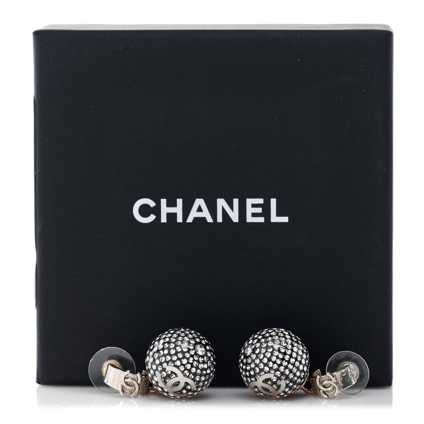 Resin Crystal CC Ball Drop Earrings Silver