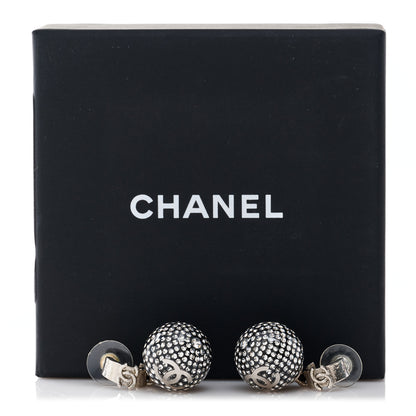 Chanel Resin Crystal CC Ball Drop Earrings Silver 5 of 5