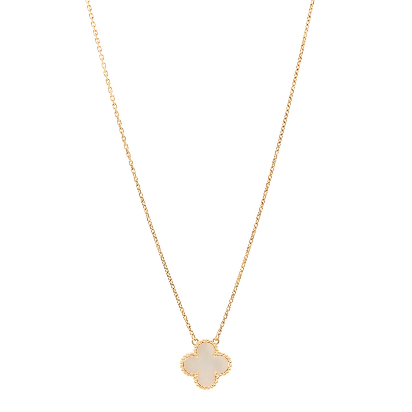 18K Yellow Gold Mother of Pearl Vintage Alhambra Pendant Necklace