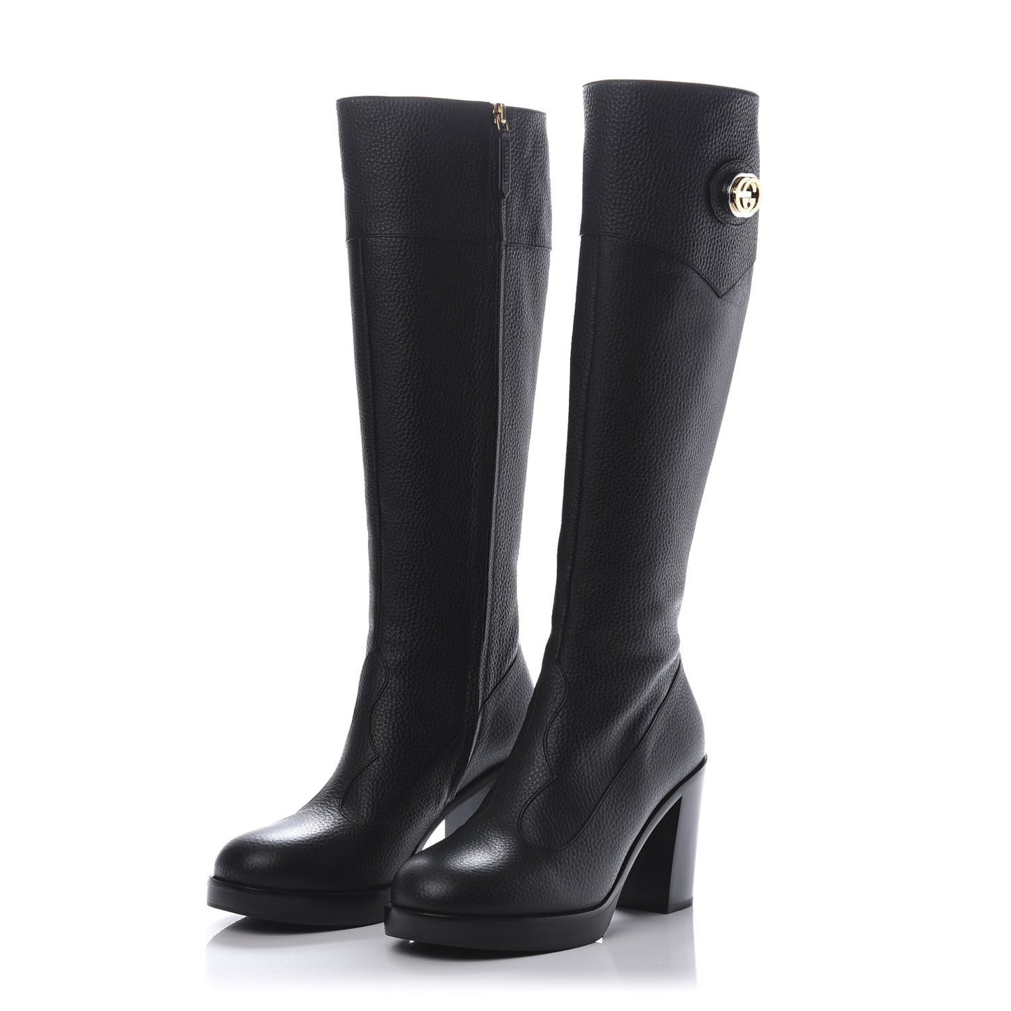 Austin Calfskin Interlocking G Knee High Boots 37 Black