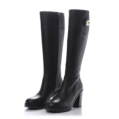 Gucci Austin Calfskin Interlocking G Knee High Boots 37 Black 3 of 10