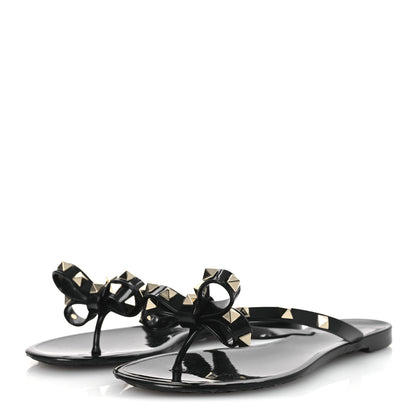 Valentino Garavani PVC Jelly Rockstud Bow Thong Sandals 36 Black 4 of 10
