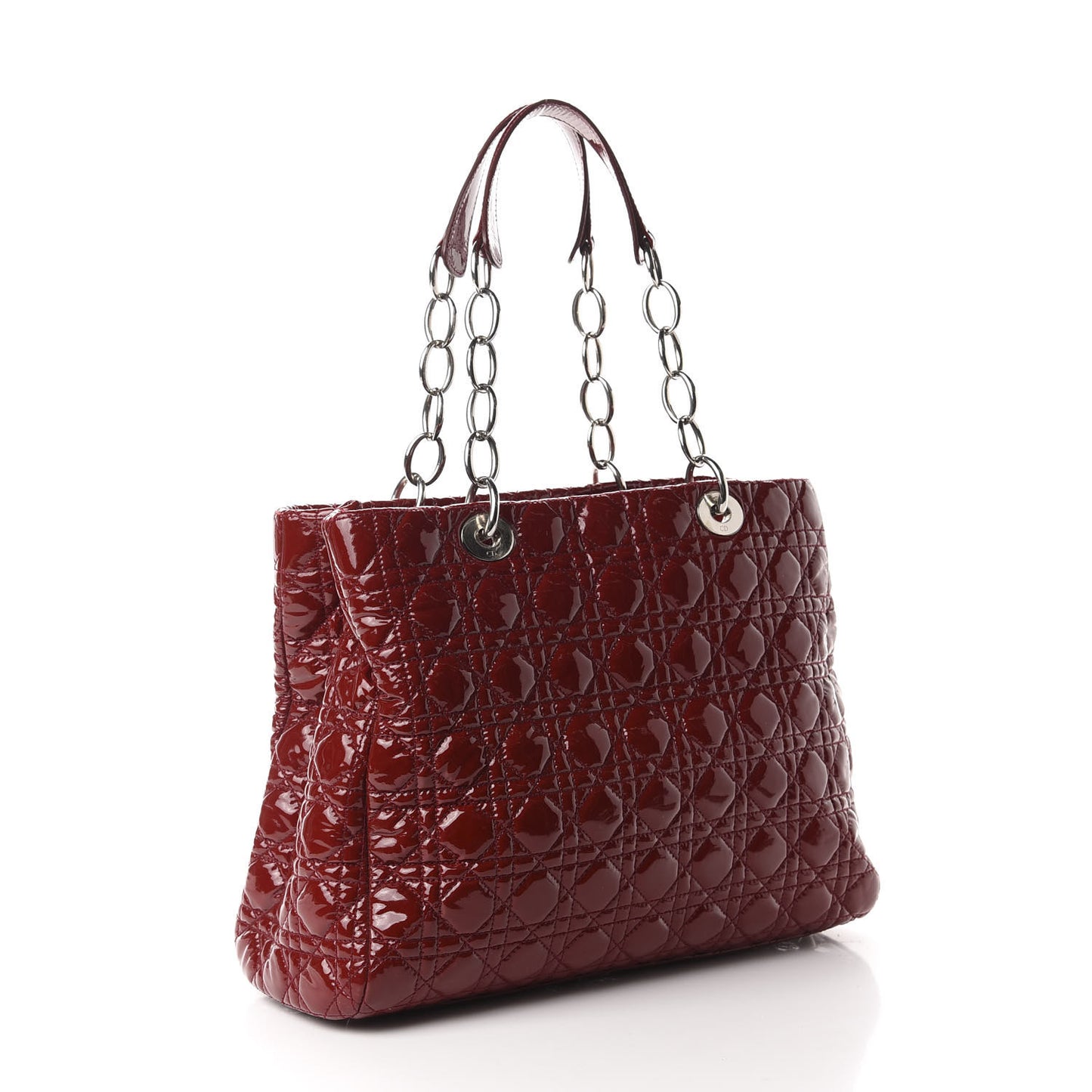 Patent Cannage Large Dior Soft Shopping Tote Red