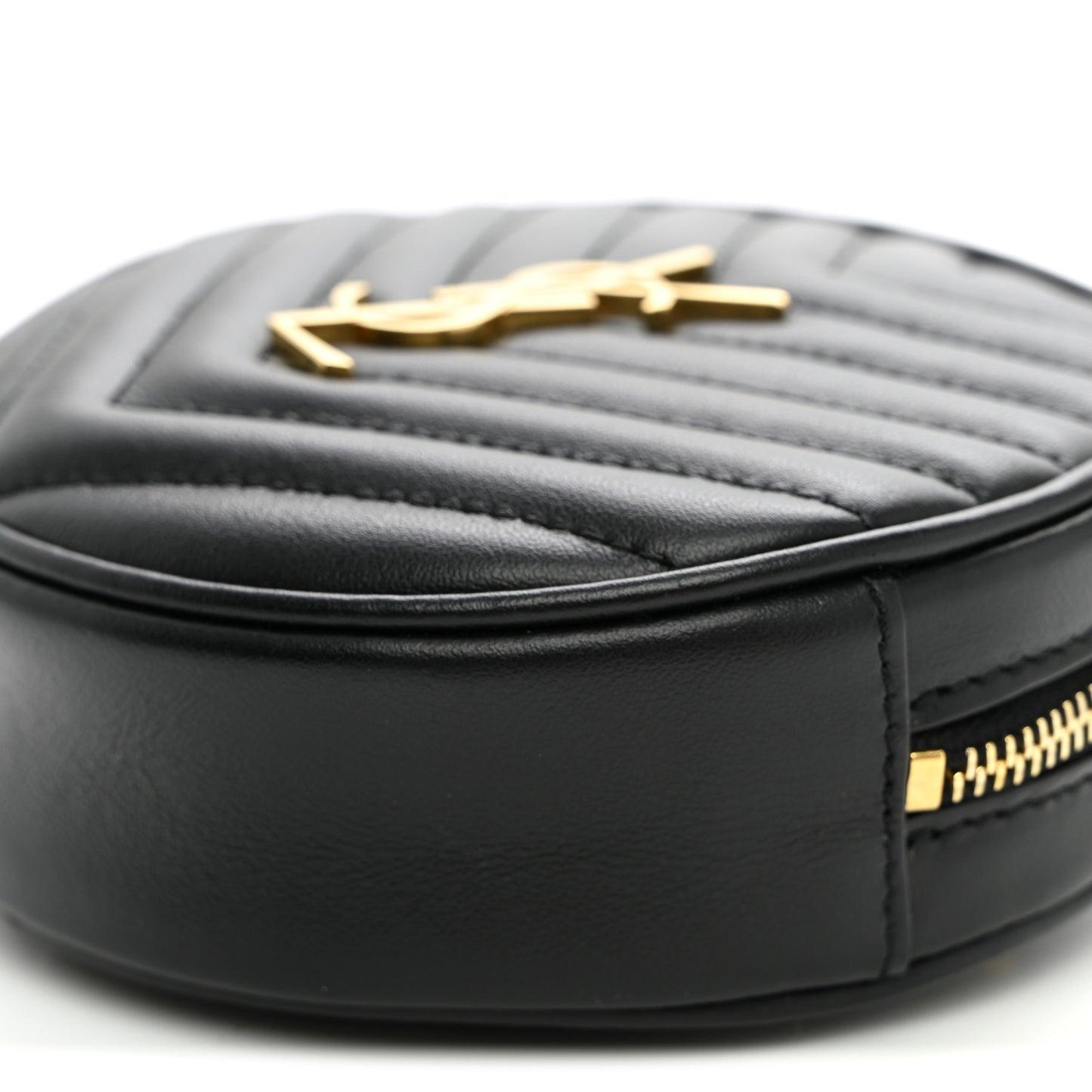 Calfskin Matelasse Chevron Quilted Baby Round Vinyle Belt Bag Black