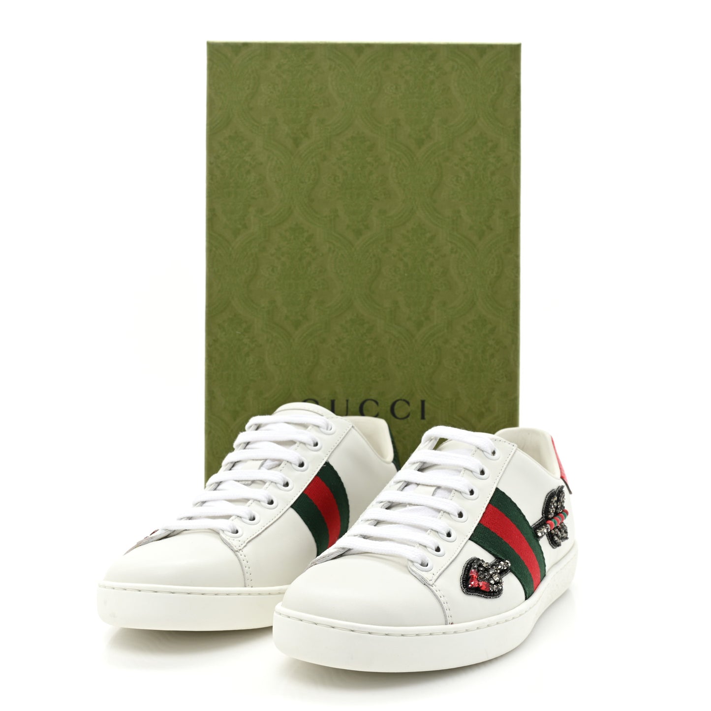 Calfskin Web Studded Womens Arrow Ace Sneakers 35.5 White