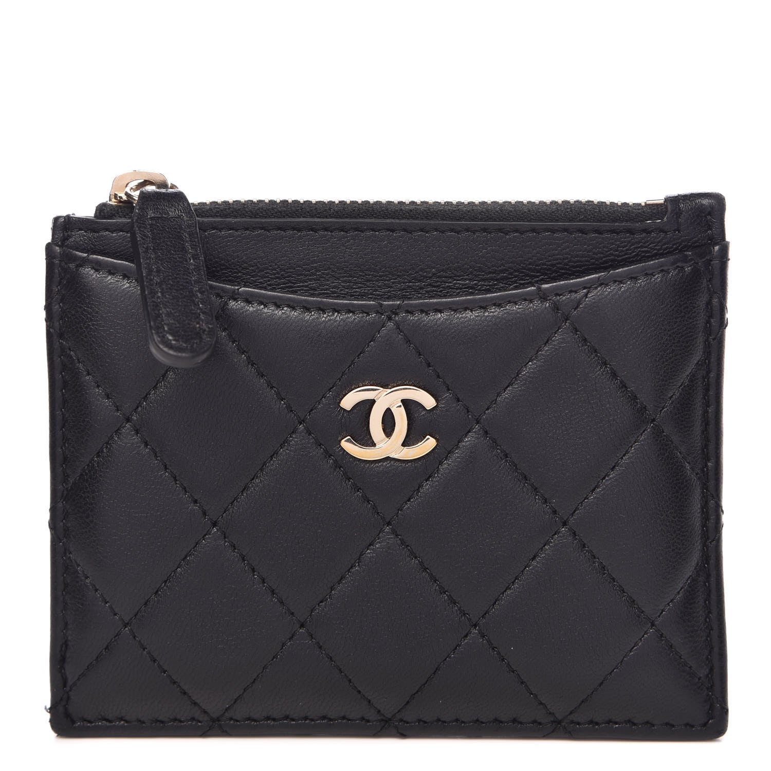 Chanel Lambskin Quilted Zip Card Holder Black 1 of 8