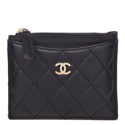 Chanel Lambskin Quilted Zip Card Holder Black 1 of 8