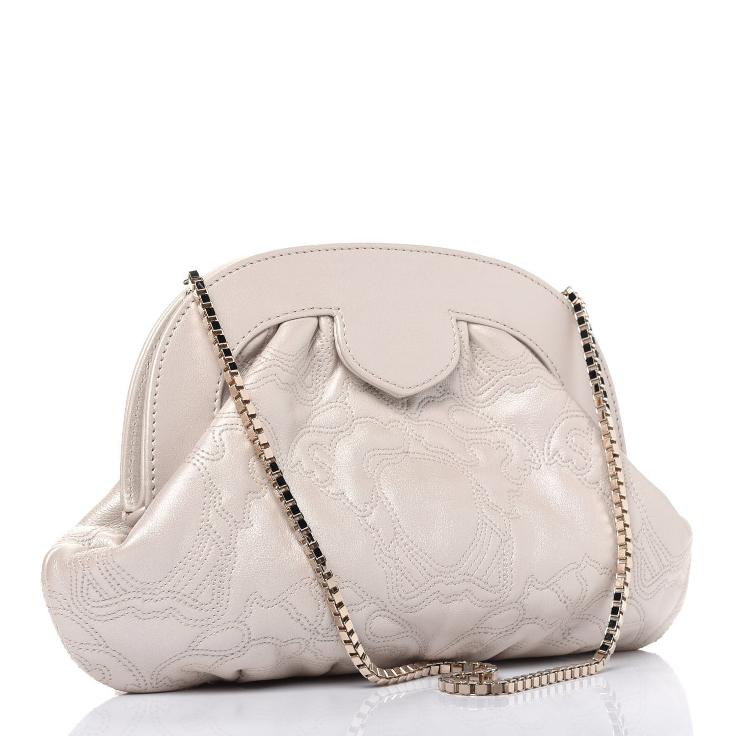 Nappa Barocco Quilted Medusa Chain Clutch Bone
