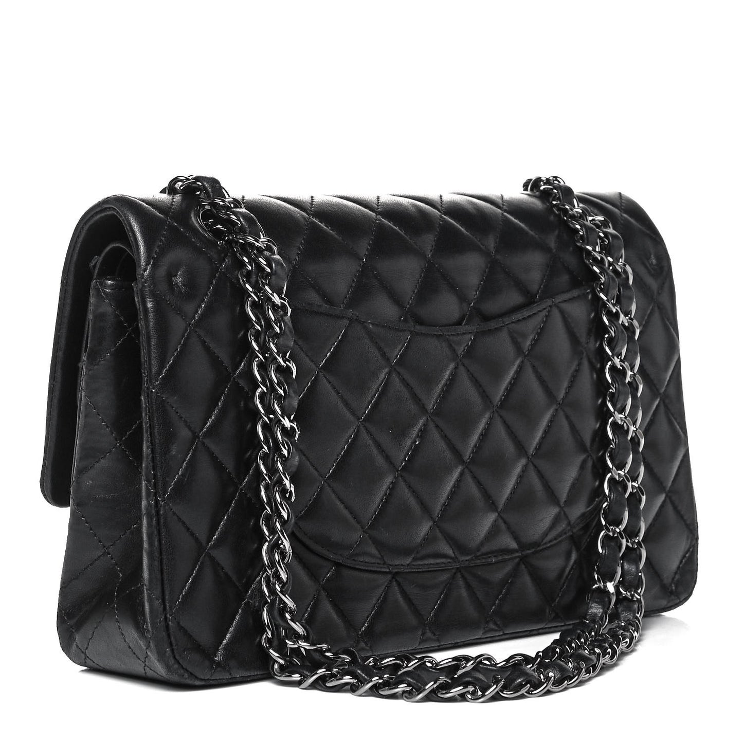 Lambskin Quilted Medium Double Flap Black