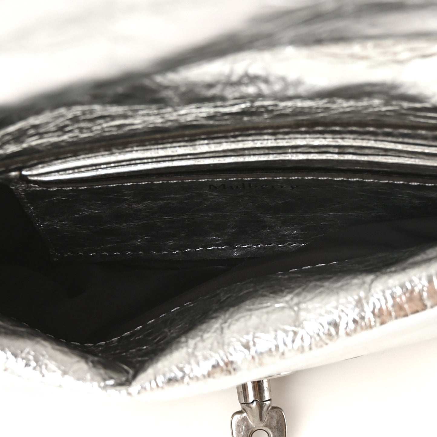 Metallic Crinkled Nappa Pillow Quilted Tiny Softie Bag Silver