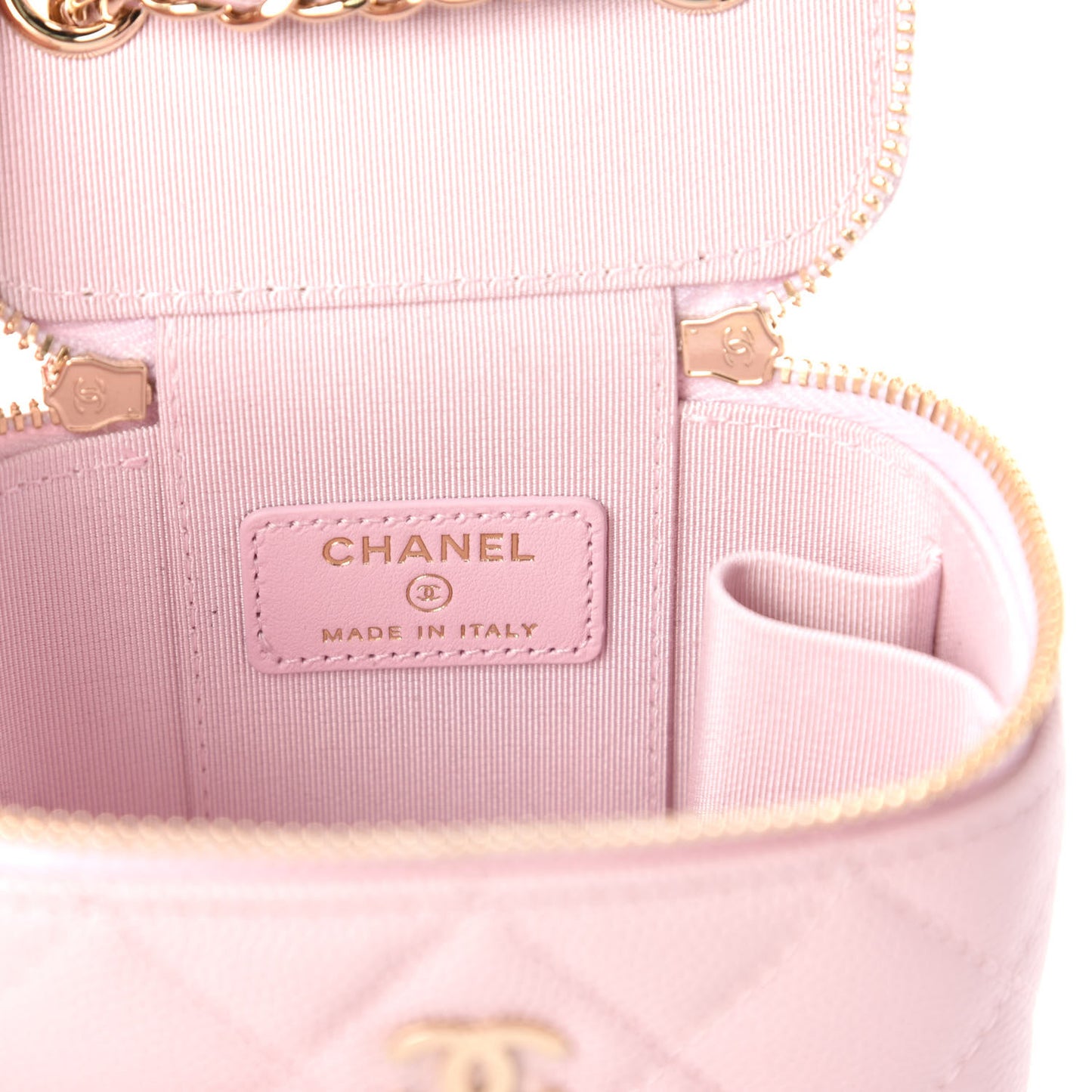 Caviar Quilted Mini Vanity Case With Chain Light Pink
