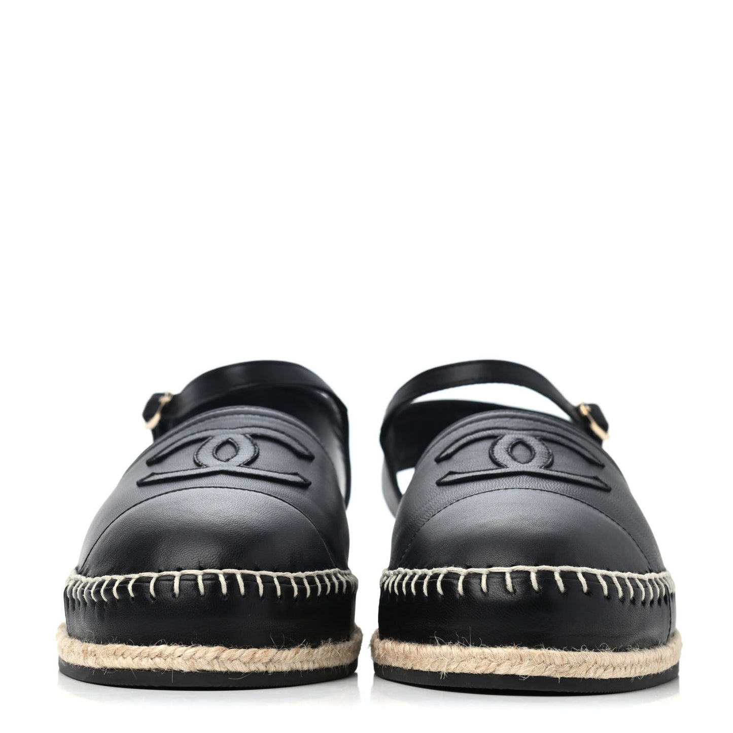 Lambskin Cap Toe CC Espadrilles Sandals 42 Black