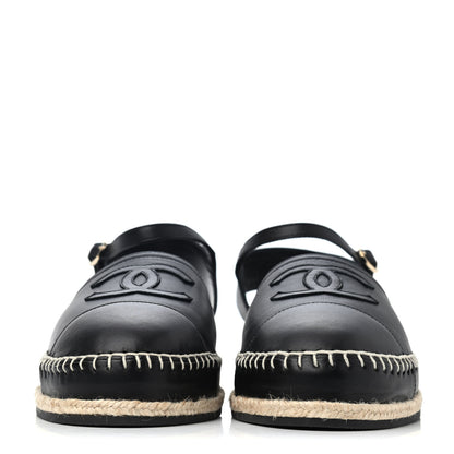 Chanel Lambskin Cap Toe CC Espadrilles Sandals 42 Black 2 of 4