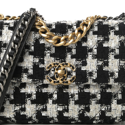 Chanel Tweed Quilted Medium Chanel 19 Flap Black Ecru White 8 of 11