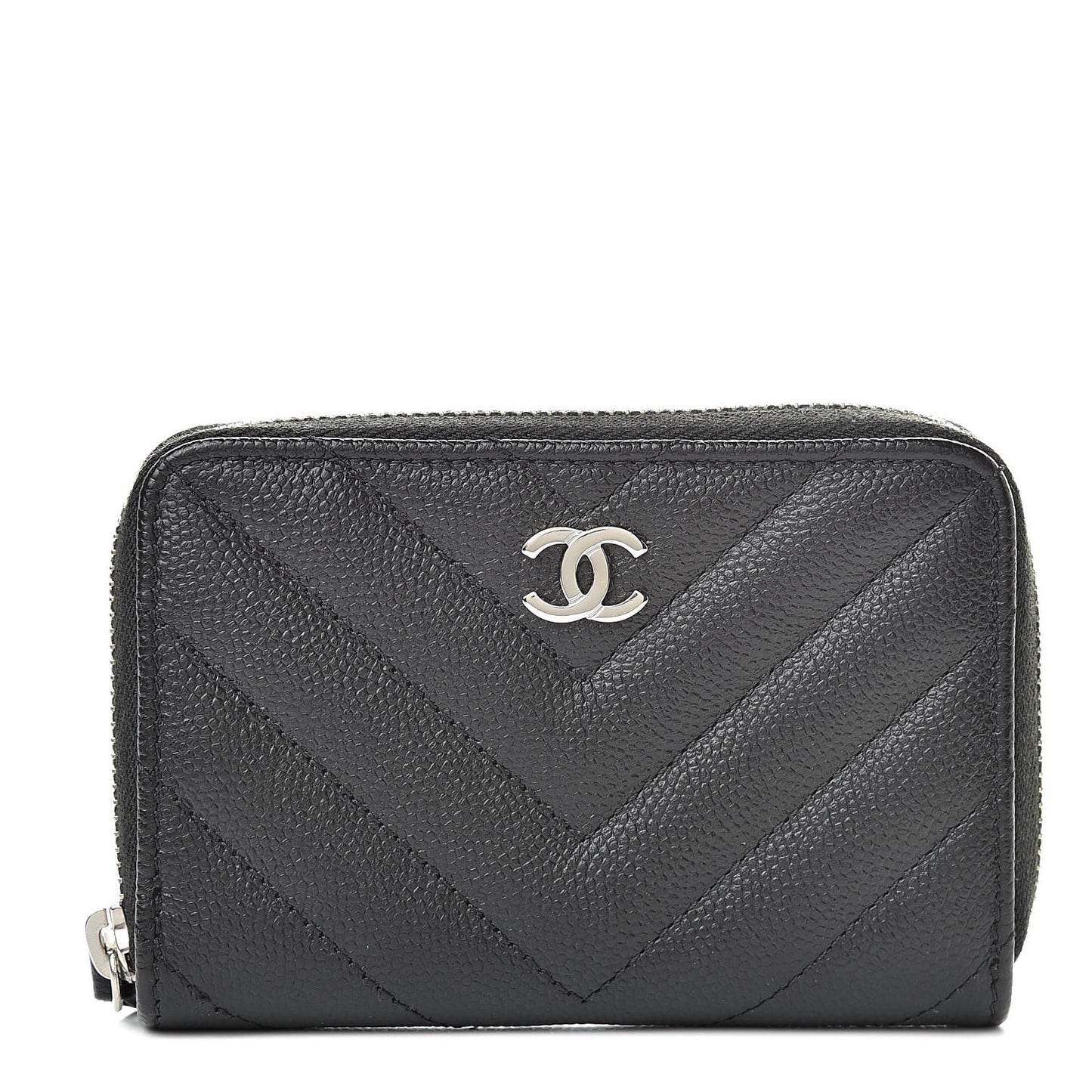 Caviar Chevron Quilted Zip Coin Purse Black