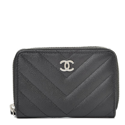 Chanel Caviar Chevron Quilted Zip Coin Purse Black 1 of 8