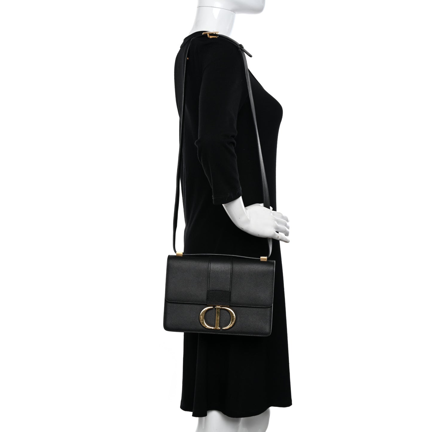 Grained Calfskin 30 Montaigne Flap Bag Black