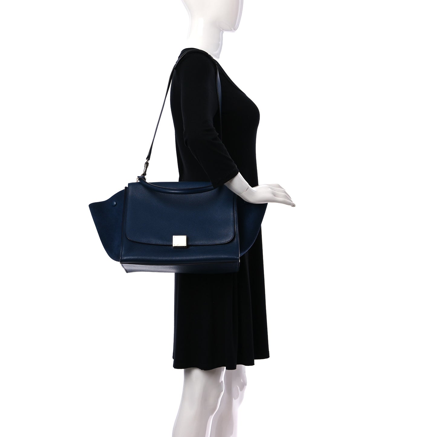 Drummed Calfskin Suede Medium Trapeze Navy Blue