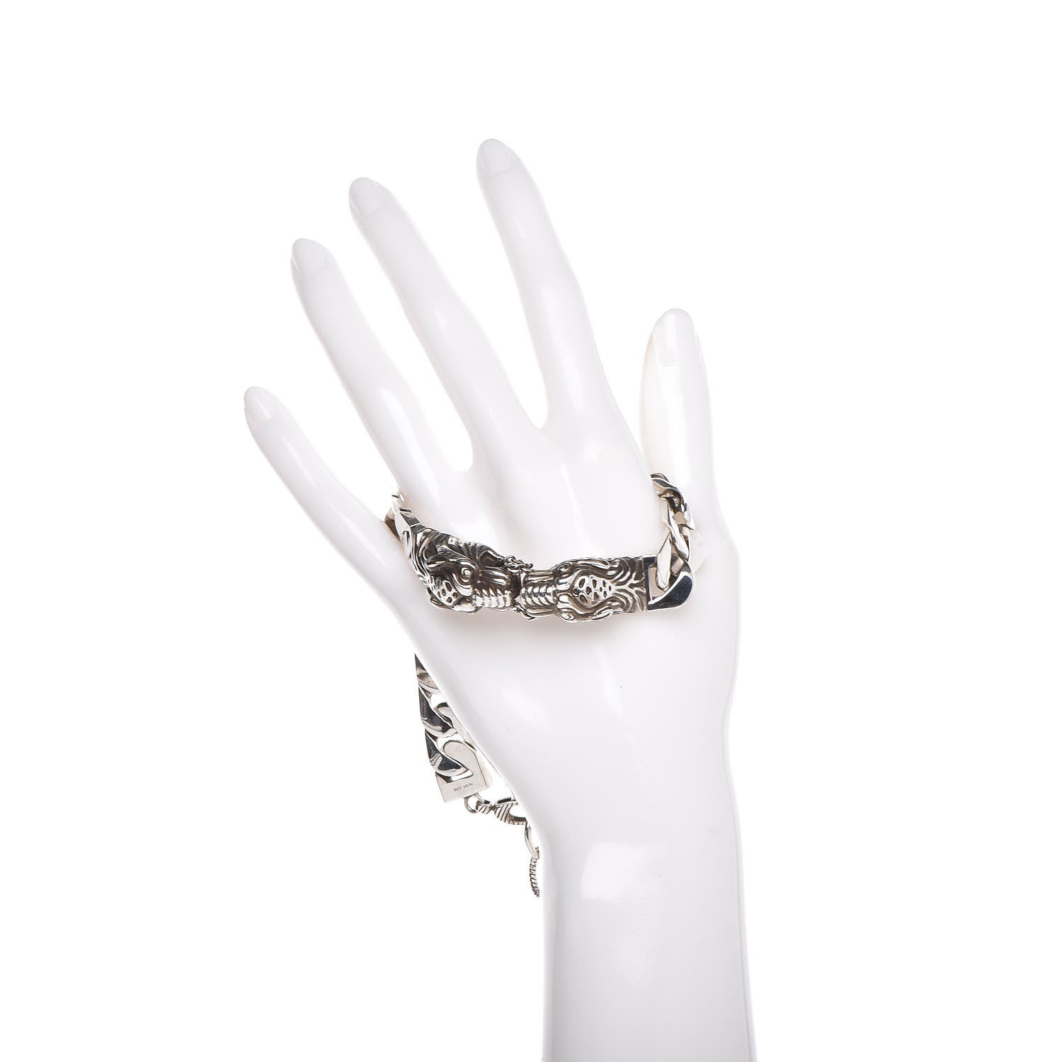 Gucci Sterling Silver Tiger Head Motif Gourmette Bracelet 2 of 6