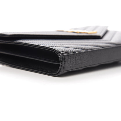Saint Laurent Grain De Poudre Matelasse Chevron Monogram Chain Wallet Black 7 of 9
