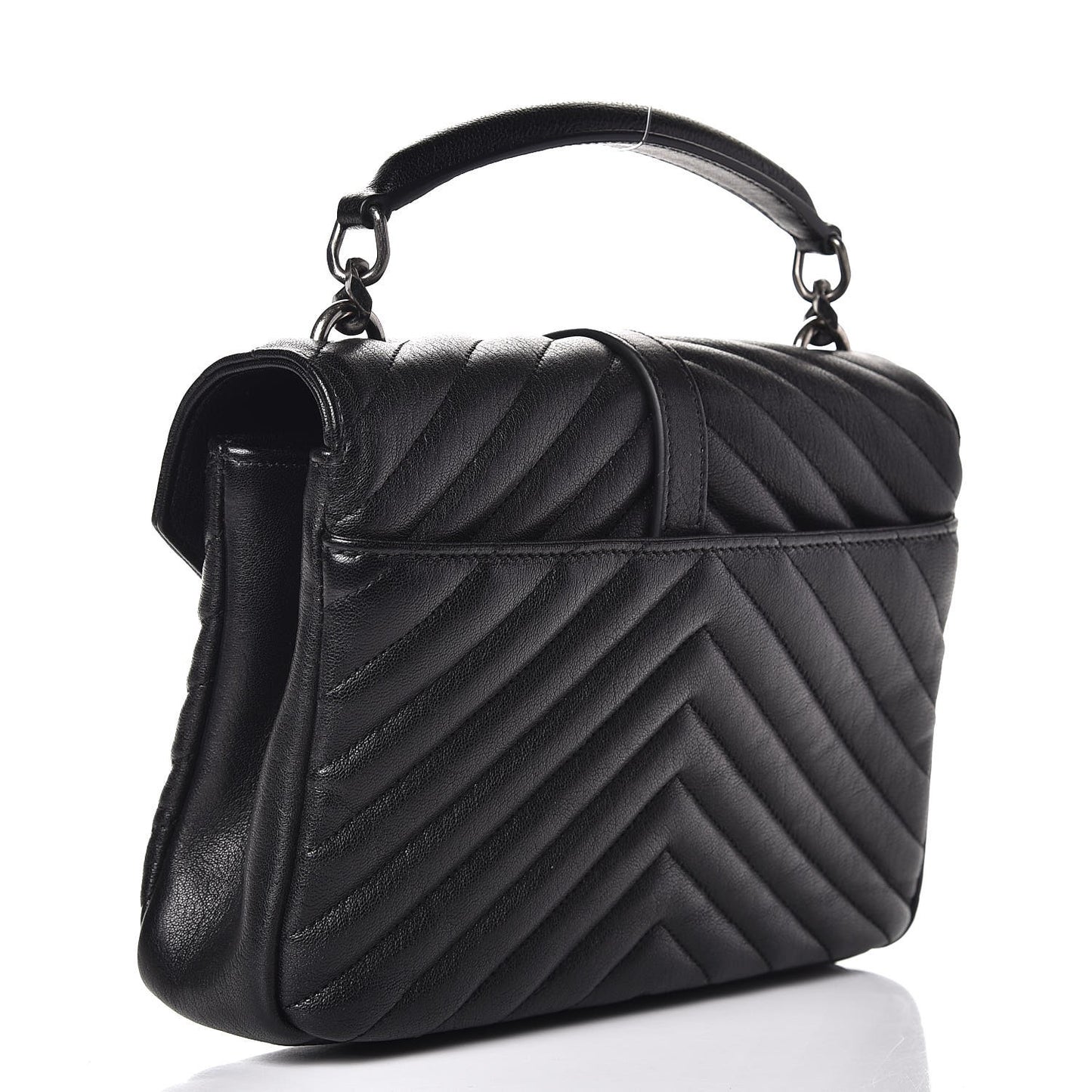 Sheepskin Matelasse Chevron Monogram Medium College Bag Black
