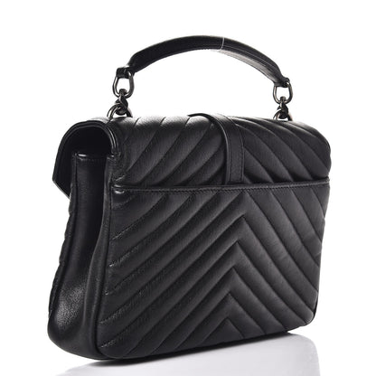 Saint Laurent Sheepskin Matelasse Chevron Monogram Medium College Bag Black 3 of 7