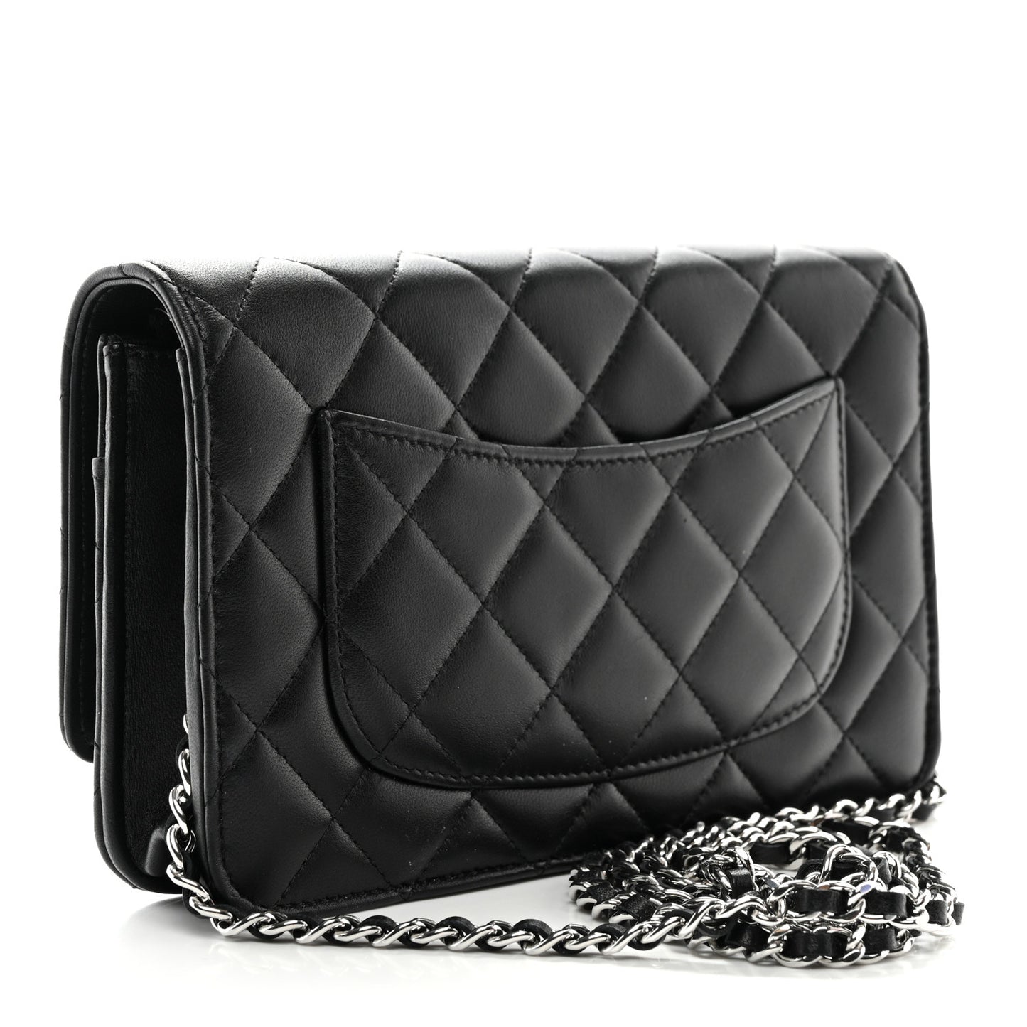 Lambskin Quilted Crystal Star Wallet On Chain Black