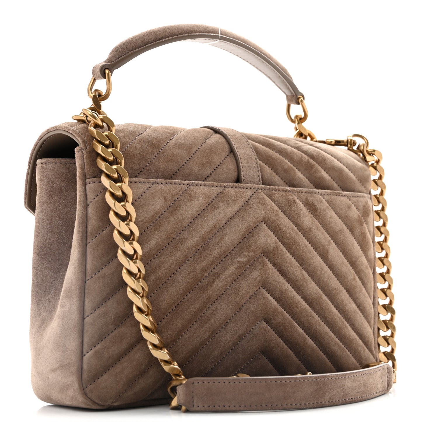 Suede Matelasse Chevron Monogram Medium College Bag Taupe