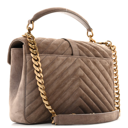 Saint Laurent Suede Matelasse Chevron Monogram Medium College Bag Taupe 3 of 11