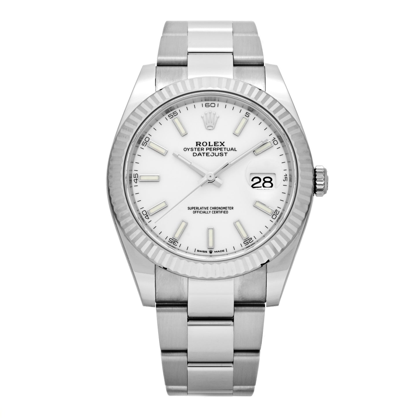 Stainless Steel 18K White Gold 41mm Oyster Perpetual Datejust Watch White 126334